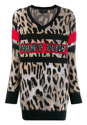 Philipp Plein V-neck leopard top - Black