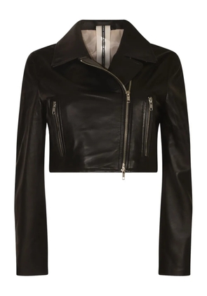 Sword cropped zip-front leather jacket - Black