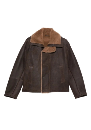 Arma shearling-collared leather coat - Brown