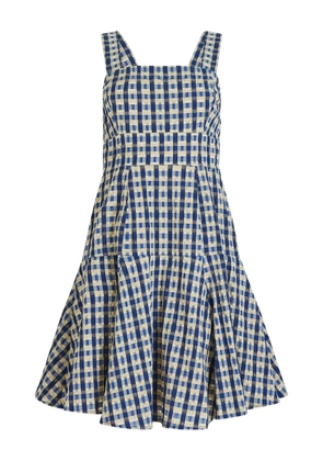 Rosie Assoulin seersucker checked skater dress - Blue