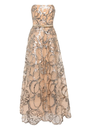 Elie Saab embroidered strapless gown - Neutrals