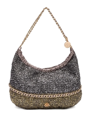 Isla chain-embellished textured shoulder bag - Black