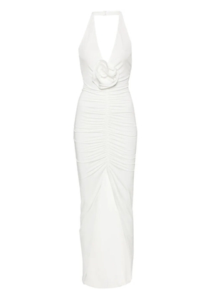 NISSA floral-appliqué ruched gown - White