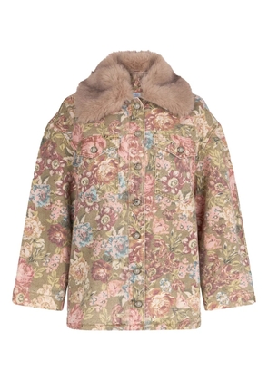 LIU JO floral-print faux fur-collar jacket - Green