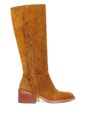 Sarah Chofakian 55mm fringed suede knee-high boots - Brown