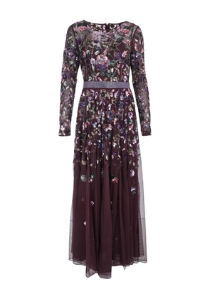 Mac Duggal floral-embellished long-sleeve gown - Purple