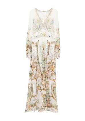 Camilla floral-print flared long dress - Neutrals