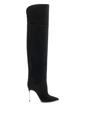 Casadei 100MM metallic-heel suede over-the-knee boots - Black