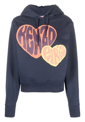 Kenzo logo-flocked cotton hoodie - Blue