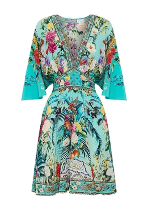 Camilla Gardens of Queluz floral-print V-neck dress - Blue