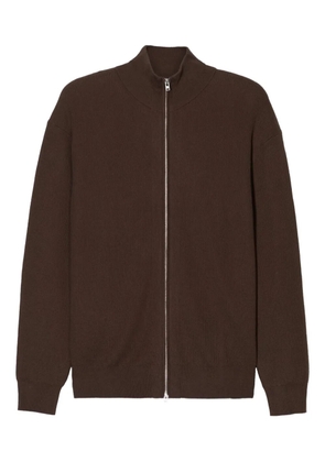 Closed ribbed zip-up cardigan - Brown