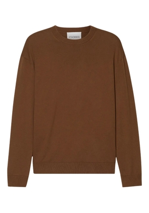 Closed crew-neck knitted jumper - Brown