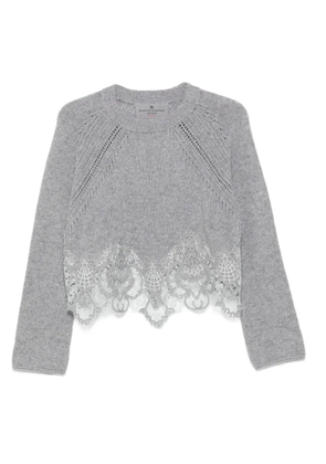 Ermanno Scervino lace-trimmed cashmere sweater - Grey