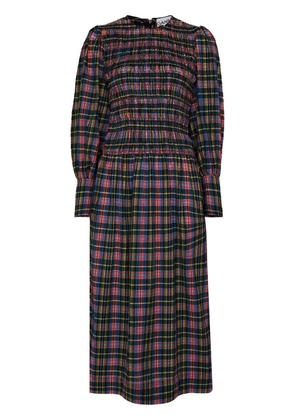 GANNI seersucker smocked midi dress - Green
