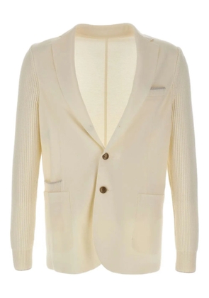 Eleventy ribbed-knit elbow-patch blazer - Neutrals