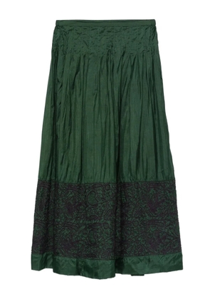 INJIRI pleated embroidered-details midi skirt - Green