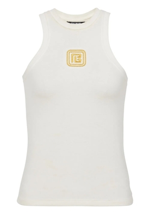 Balmain logo-embroidered tank top - White