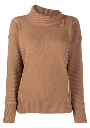 Peserico asymmetric high neck knitted jumper - Brown