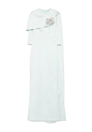 SILK LOVE & LACE bow-embellished cape dress - Blue