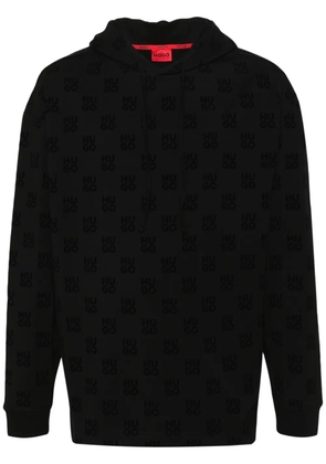 HUGO logo-jacquard long-sleeve hoodie - Black