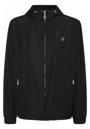 Philipp Plein logo-patch hooded windbreaker - Black