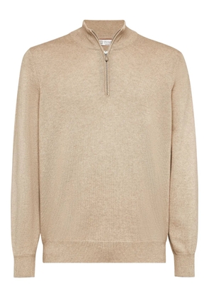 Brunello Cucinelli high neck zip front sweatshirt - Neutrals