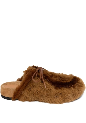 DRIES VAN NOTEN shearling lace-up mules - Brown