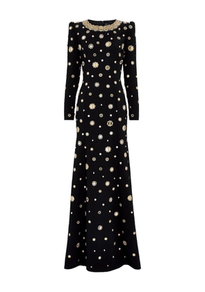 Jenny Packham mirror-embellished puff-shoulders maxi dress - Black