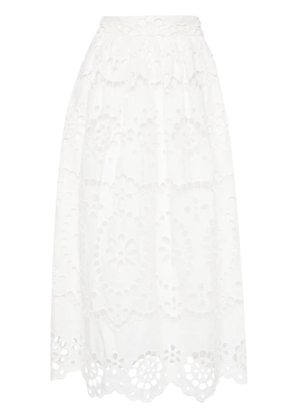 ZIMMERMANN Lexi embroidered linen midi skirt - White