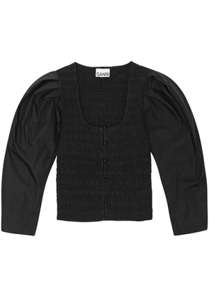 GANNI U-neck cropped organic-cotton blouse - Black