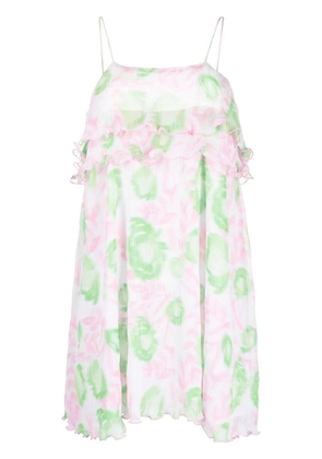 GANNI ruffled-trim graphic-print dress - Pink