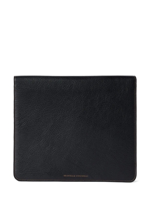 Brunello Cucinelli logo-debossed leather laptop bag - Black