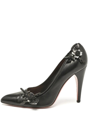 Prada Pre-Owned 105mm leather flower-detail pumps - Black
