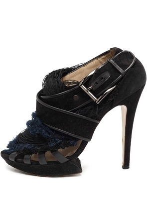 Nicholas Kirkwood pre-owned 130mm frayed suede sandals - Black