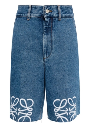 LOEWE Anagram-embroidered wide-leg denim shorts - Blue
