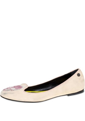 Philipp Plein skull motif suede flats - Neutrals