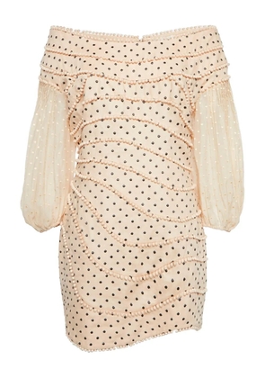 ZIMMERMANN Pre-Owned beaded-embellishments polka dot-pattern mini dress - Neutrals