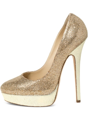 Jimmy Choo Pre-Owned 150mm glitter-embellished platform pumps - Gold