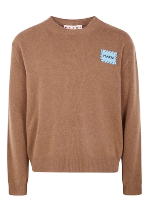 Marni logo-patch crew-neck sweater - Brown