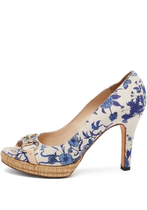 Gucci Pre-Owned 80mm floral-print platform pumps - White