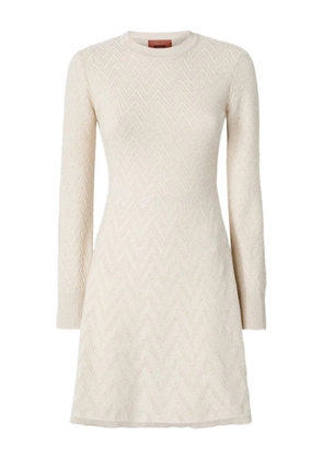 Missoni zigzag-pattern long-sleeve mini dress - Neutrals