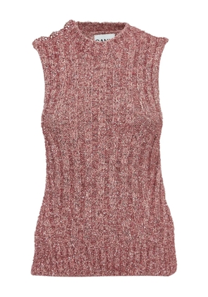 GANNI pre-owned crystal-button ribbed vest - Pink