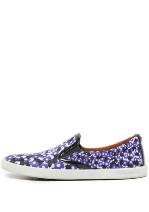Jimmy Choo Pre-Owned floral-print slip-on sneakers - Purple