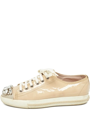 Miu Miu Pre-Owned patent-leather crystal-embellished sneakers - Neutrals