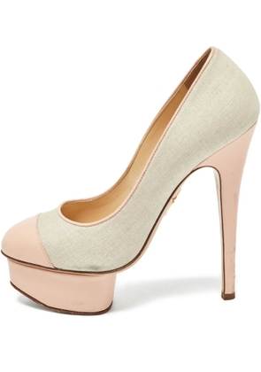 Charlotte Olympia pre-owned 140mm canvas platform pumps - Neutrals