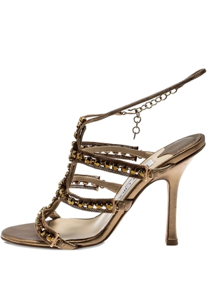 Jimmy Choo Pre-Owned 100mm metal chain embellished sandals - Gold