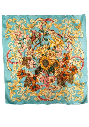 CHANEL Pre-Owned 20th Century CC Floral Printed Silk Scarf scarves - Blue