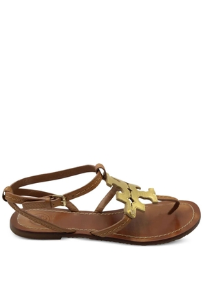 Tory Burch logo-detail leather flat sandals - Brown