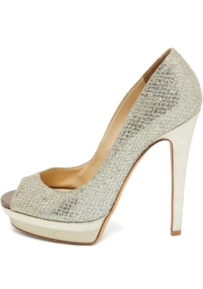 Jimmy Choo Pre-Owned 135mm glitter platform pumps - Gold