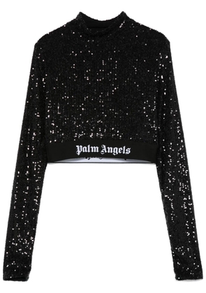 Palm Angels logo-waistband sequined top - Black